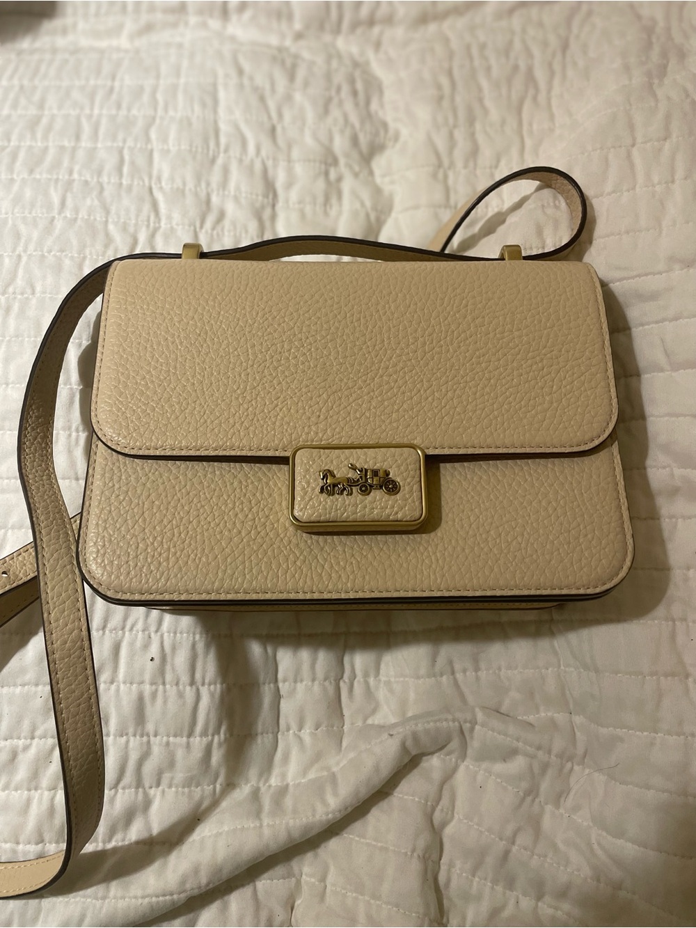 Coach Pebbled Leather Crossbody Bag in Beige